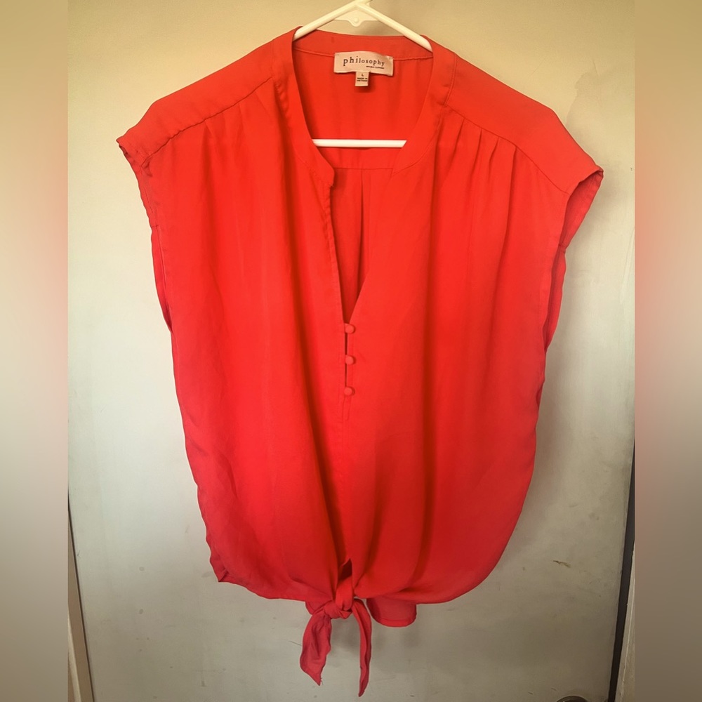 Philosophy Orange Tie Front Top